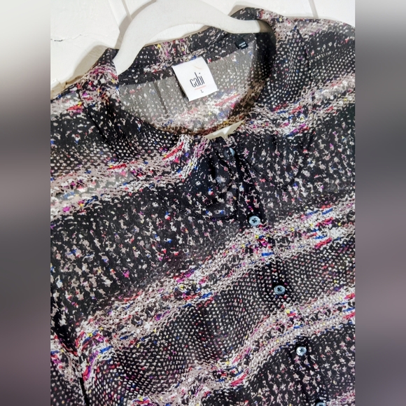 CLEAN!! CAbi, Multicolor Button Down Sheer Long Sleeve Blouse. Size L - Picture 6 of 8